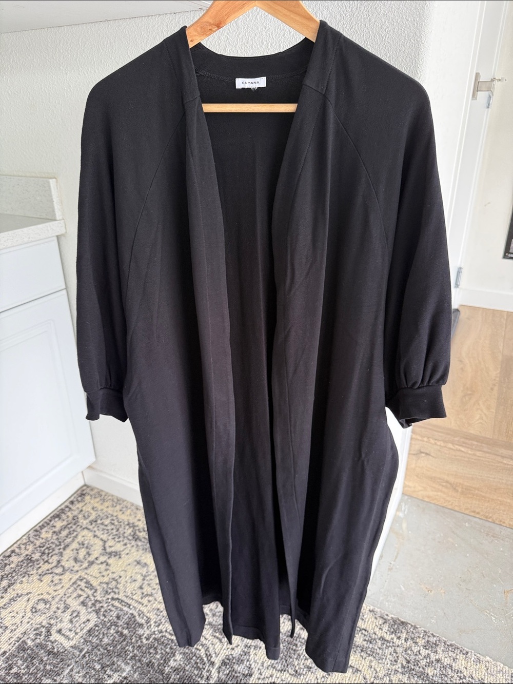 Cuyana Black Open-Front Long Robe Cardigan